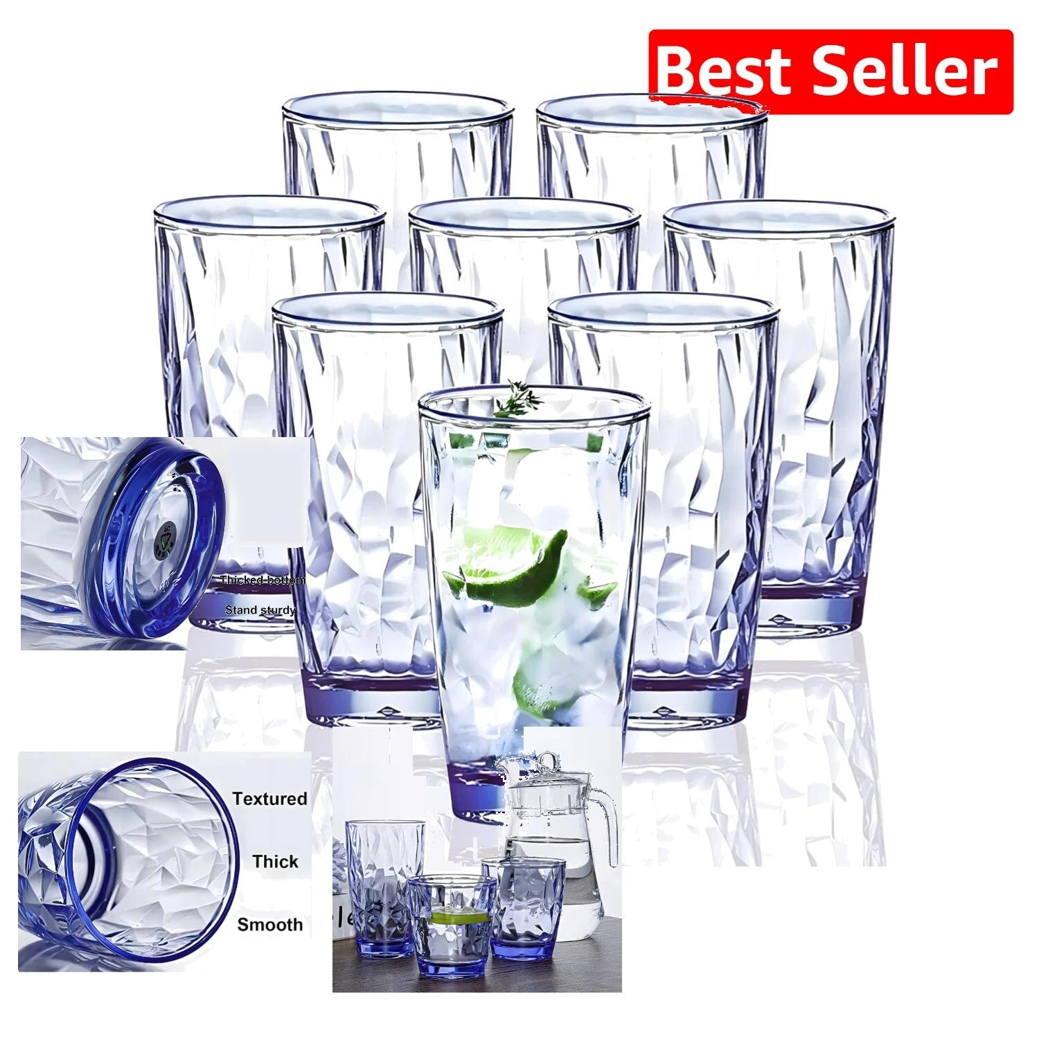 Dishwasher Safe Blue Tritan Drinking Glasses - 15 Oz Set of 8 for All Occasions | eBay