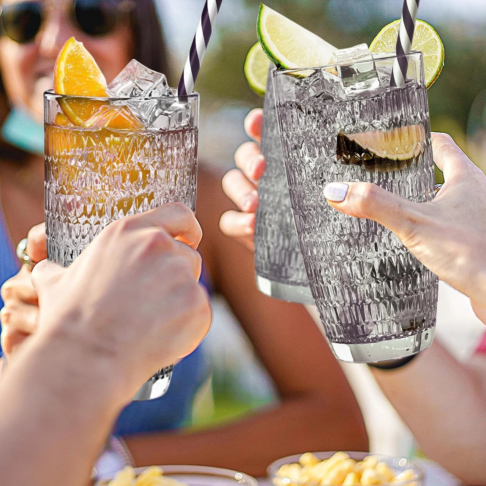 Highball Beverage Glasses Set of 6 Romantic Colored Thick & Heavy Base Big Ca... | eBay