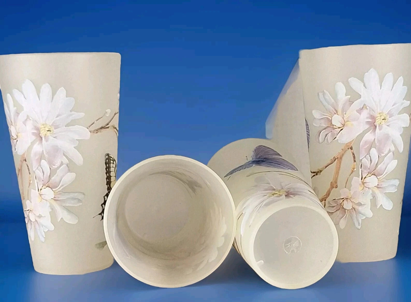 Drinkware 12 Pc Acrylic Set Frosted Tumblers Butterflies Flowers 12 Oz Summer | eBay