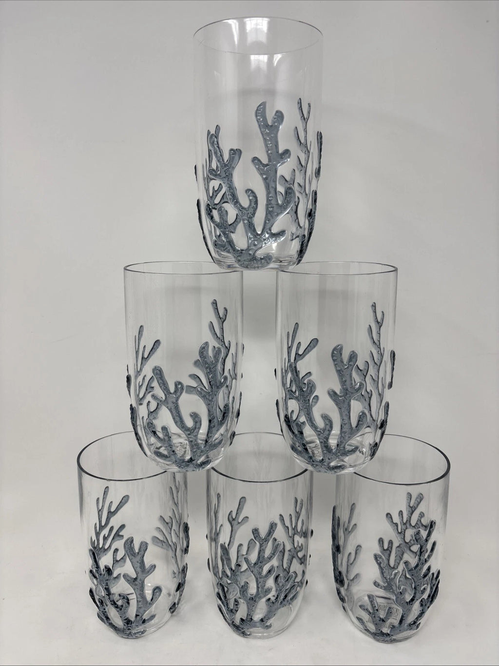 6 Coastal Nautical Beach Coral Blue Acrylic Hiball Glasses NWT Two's Company | eBay