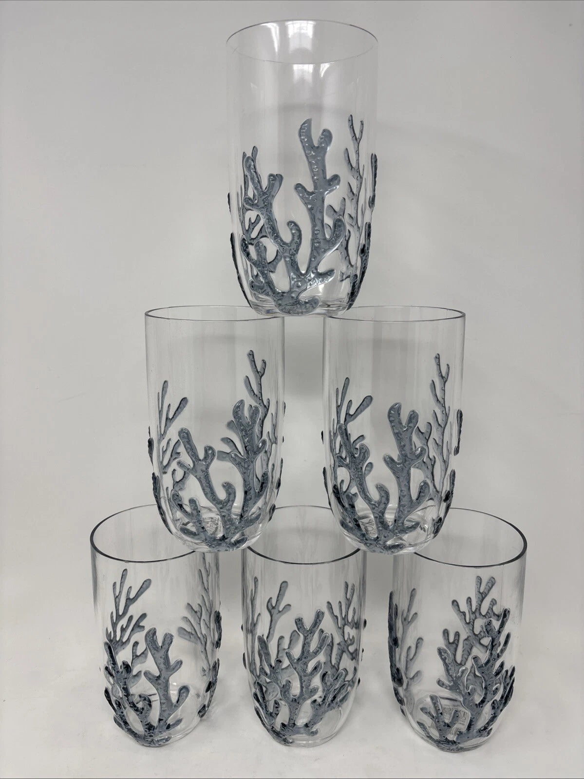 6 Coastal Nautical Beach Coral Blue Acrylic Hiball Glasses NWT Two's Company | eBay
