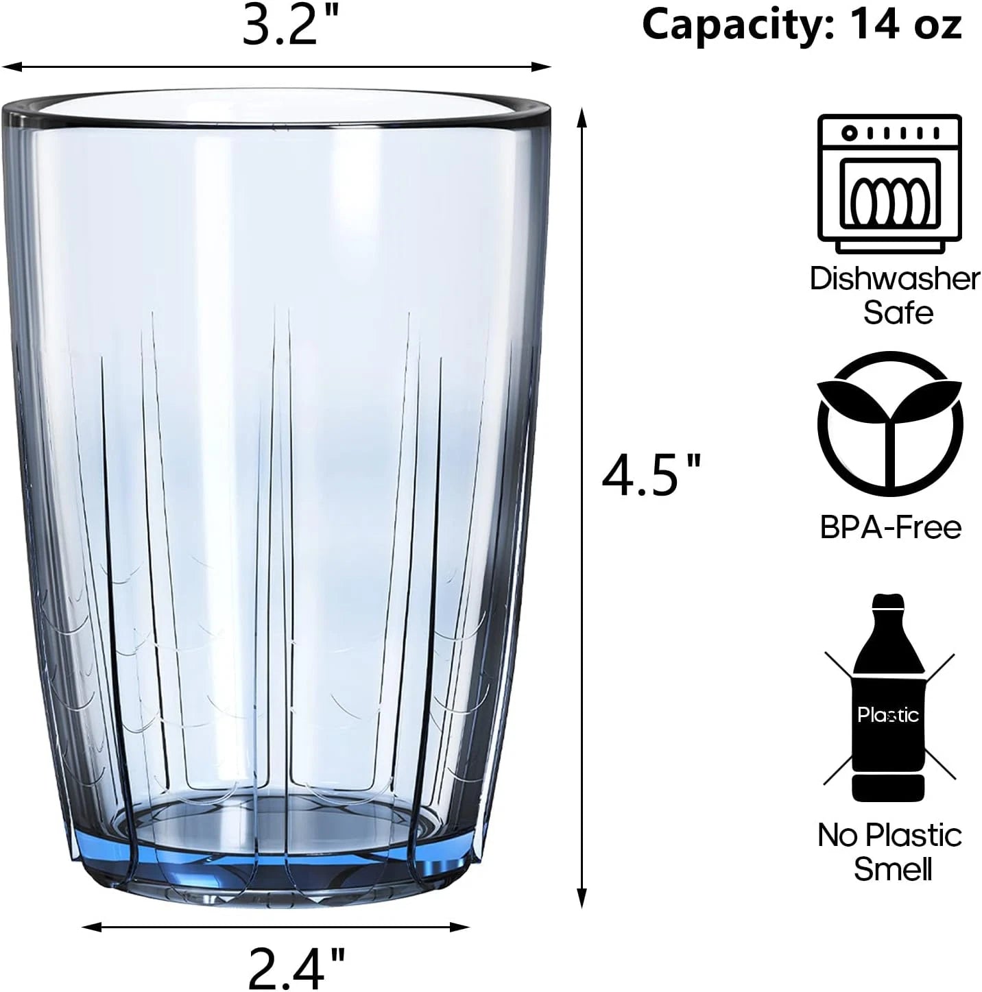Set of 6 Acrylic Drinking Cups, 14 Oz Unbreakable Water Tumbler, Reusable Plasti | eBay