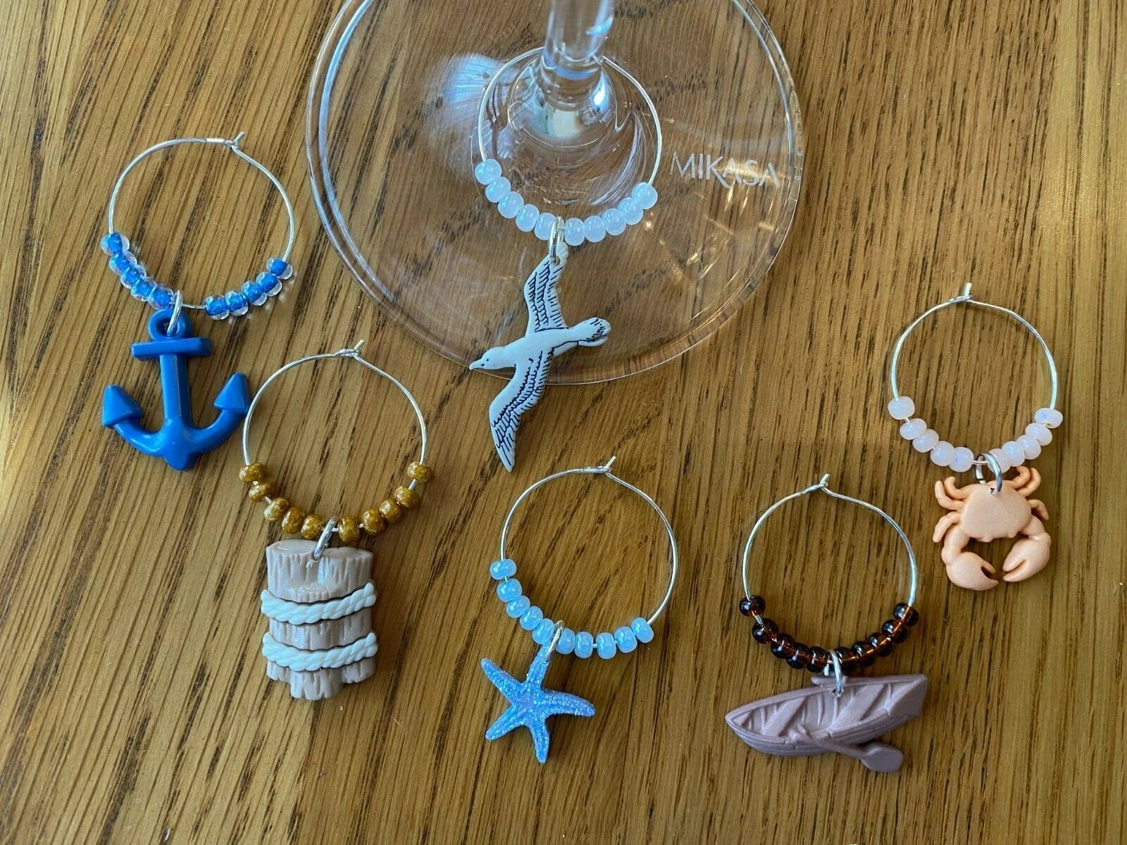 " NAUTICAL''/BEACH SET OF 6 Hand Crafted wine glass drink markers | eBay