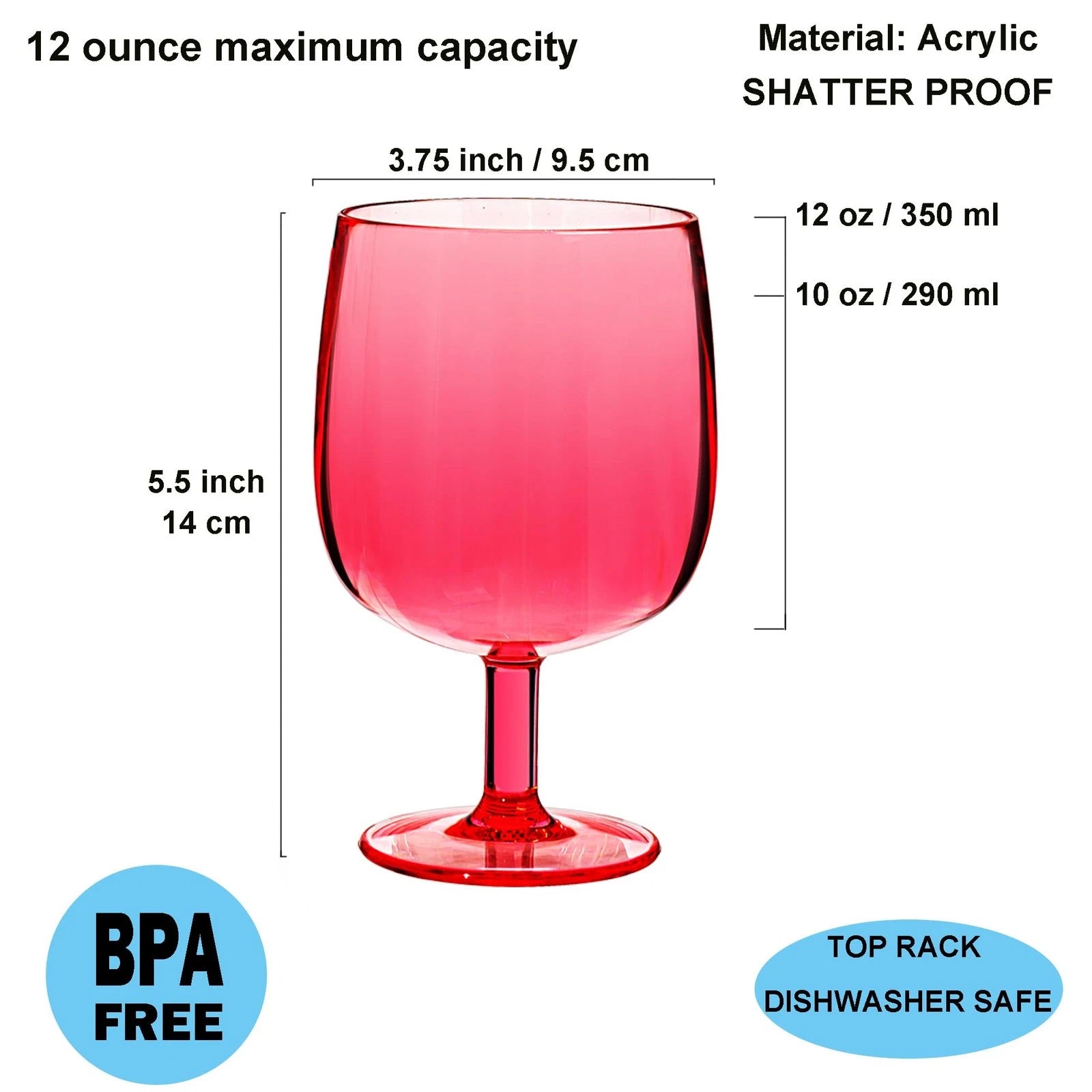12-ounce Plastic Stem Wine Glasses, All Purpose Arcylic Glasses, set of 6 Mul... | eBay