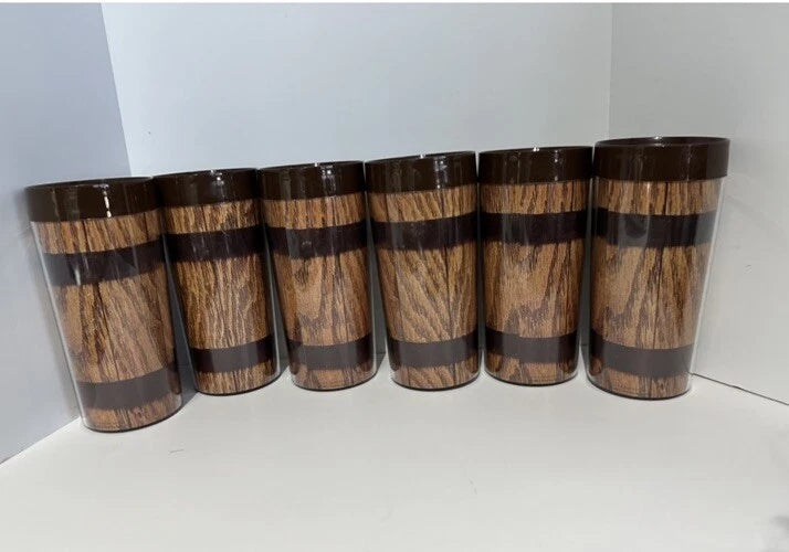 Vintage Thermo Serv Wood Grain Plastic Glasses Set Of 6 | eBay