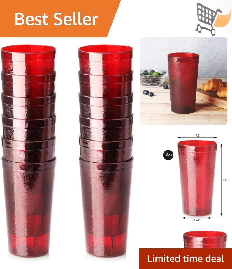 Red Restaurant-Grade Beverage Tumblers Set of 12 16 oz Durable Plastic | eBay