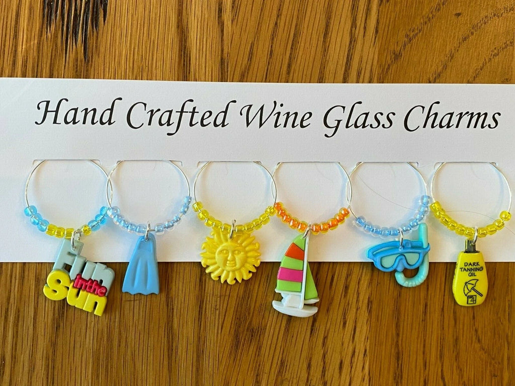 "BEACH /SUMMER FUN " SET OF 6 Wine Glass Charm drink markers | eBay