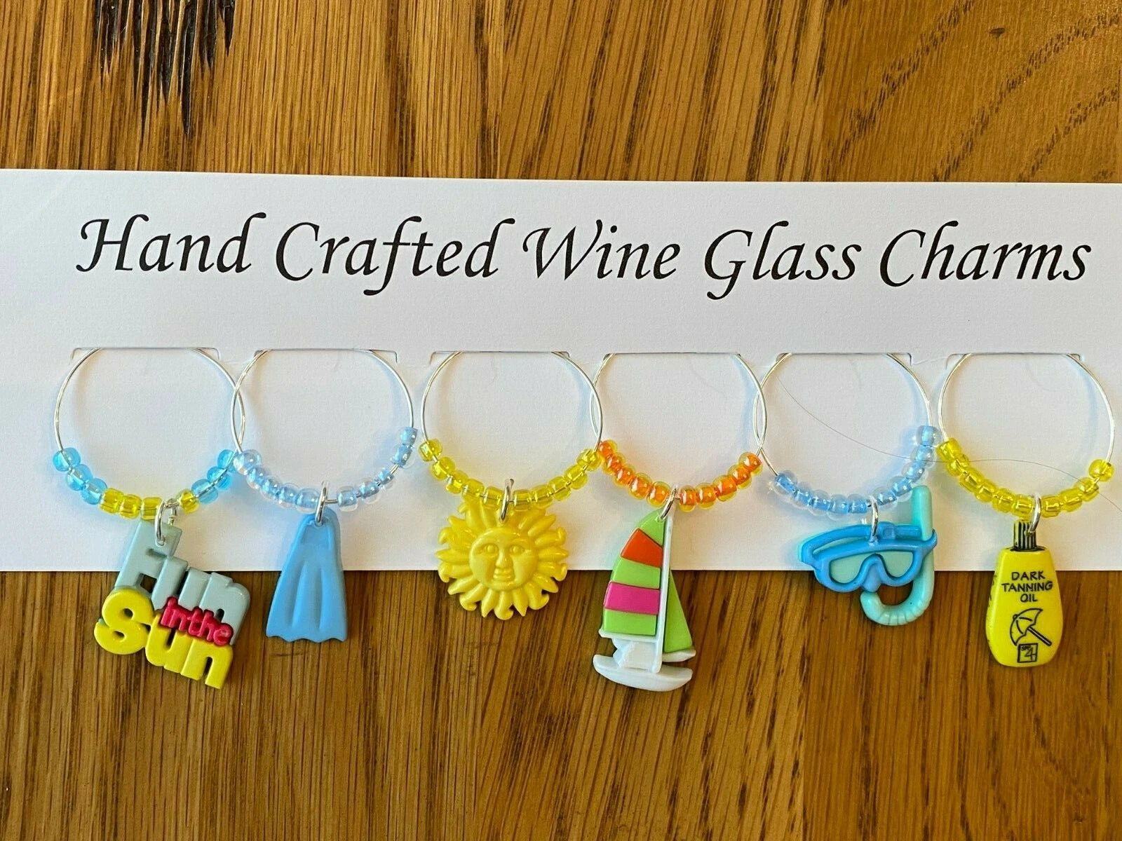 "BEACH /SUMMER FUN " SET OF 6 Wine Glass Charm drink markers | eBay