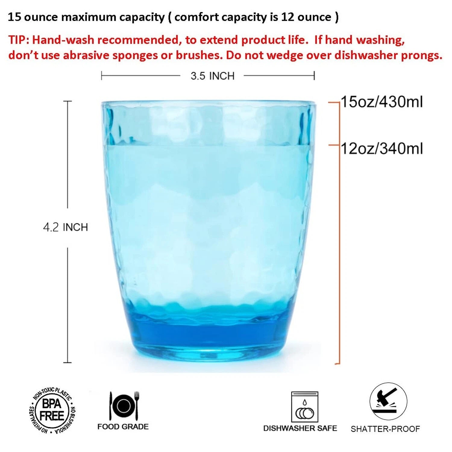 Hammered 15-ounce Plastic Tumbler Acrylic Glasses, set of 6 Multicolor | eBay