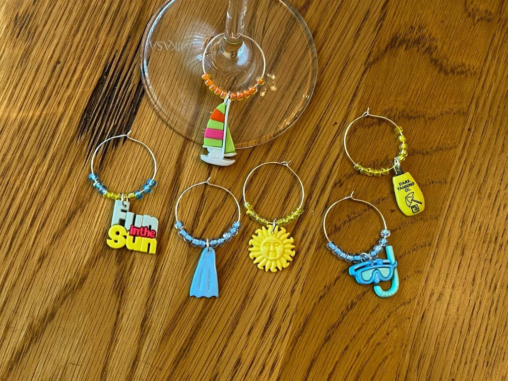 "BEACH /SUMMER FUN " SET OF 6 Wine Glass Charm drink markers | eBay