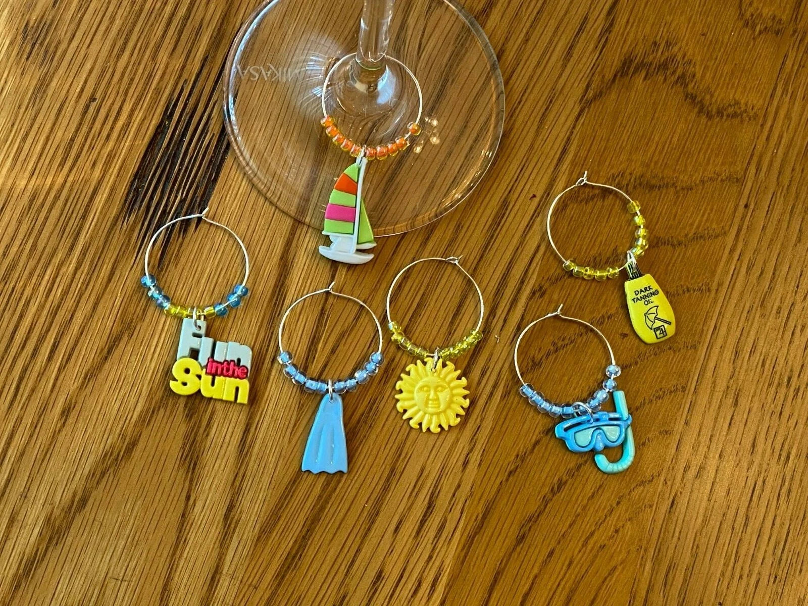 "BEACH /SUMMER FUN " SET OF 6 Wine Glass Charm drink markers | eBay