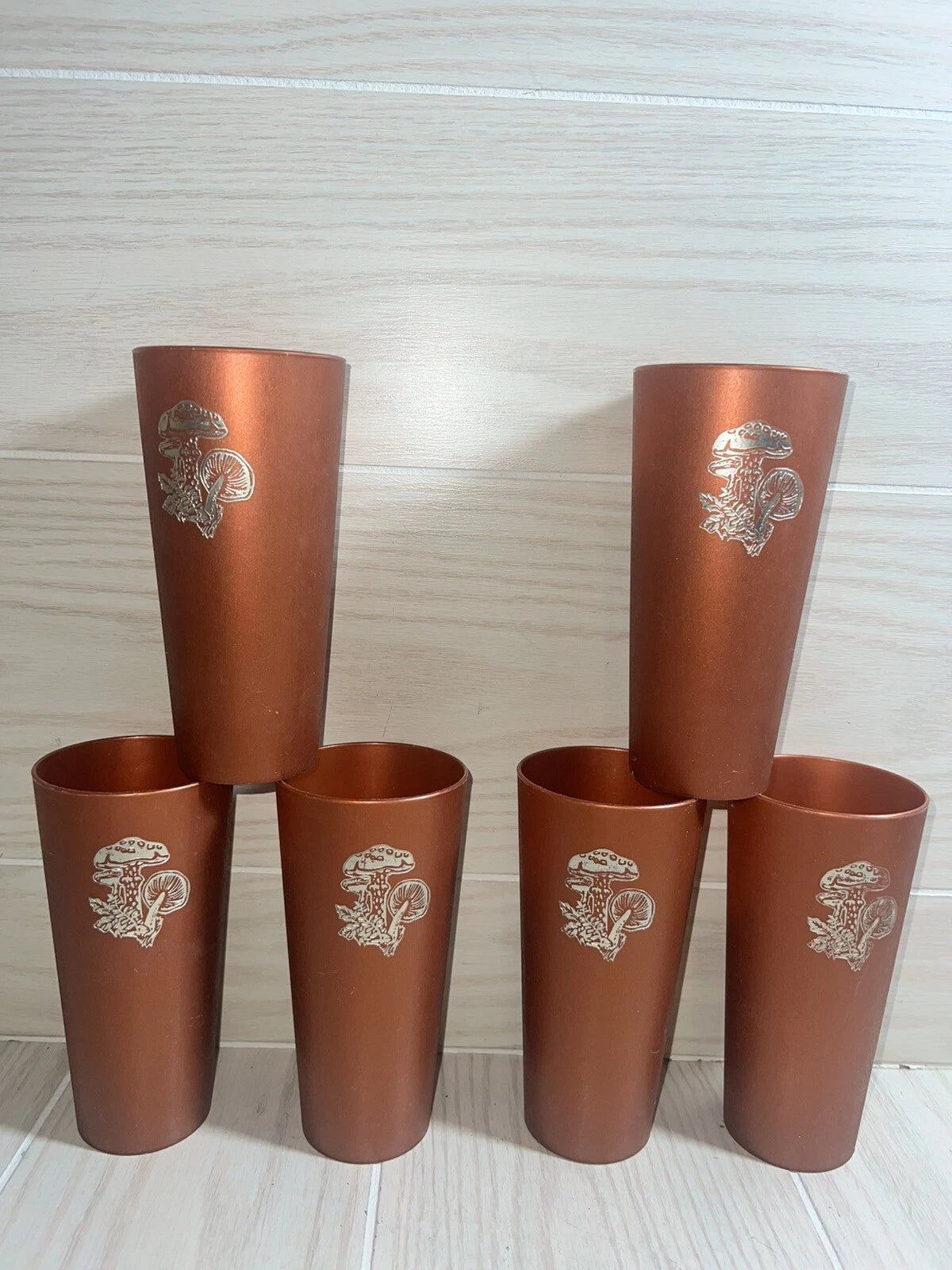 Nasco Mushroom Drinking Cups Glasses MCM Copper Brown Plastic Gold Vintage Set 5 | eBay