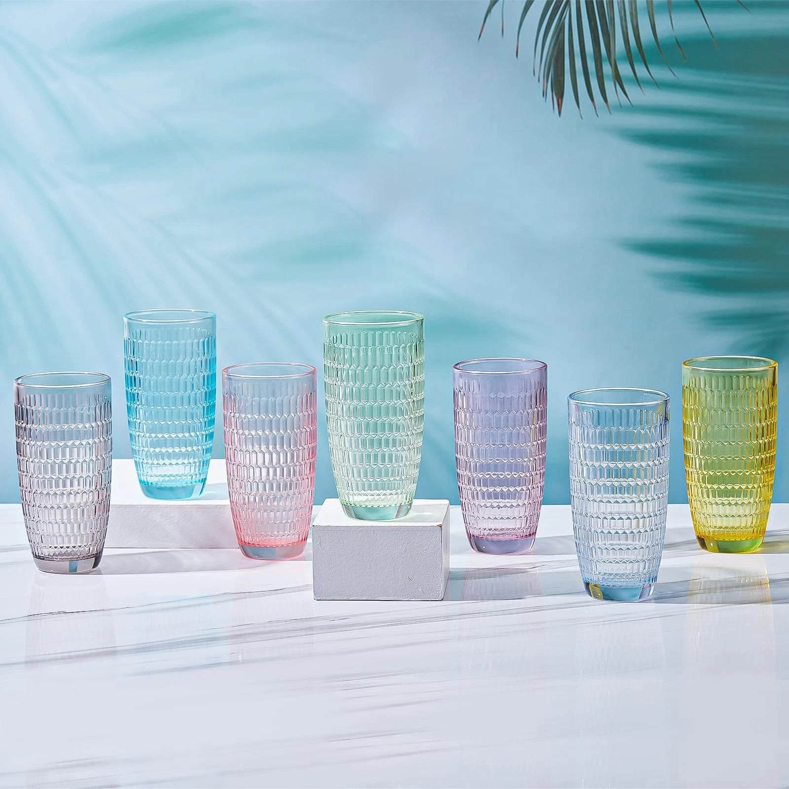 Highball Beverage Glasses Set of 6 Romantic Colored Thick & Heavy Base Big Ca... | eBay