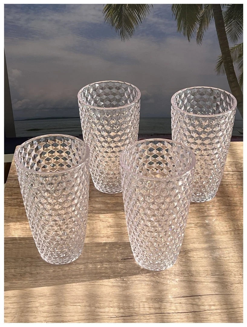 Diamond Cut Acrylic Glasses Drinking Set of 4 (19oz),Plastic Drinking Glasses | eBay