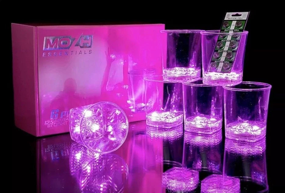 Pink Light Up 12.5 Oz Glasses Set of 6 Party Reusable Plastic Cups LED Flash NIB | eBay