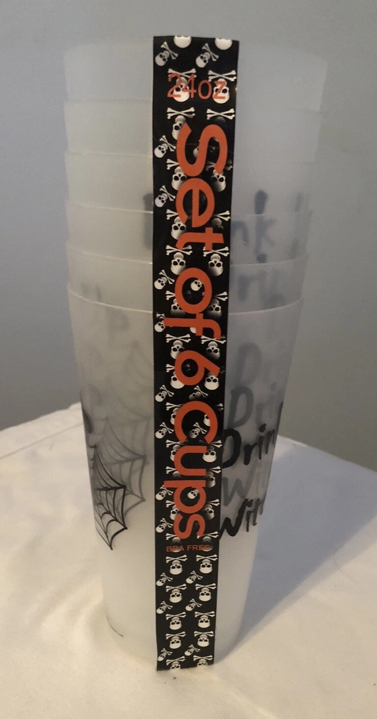 NWT Set of 6 Plastic 24 oz Black & White Drink Up Witches Tumbler Cups | eBay