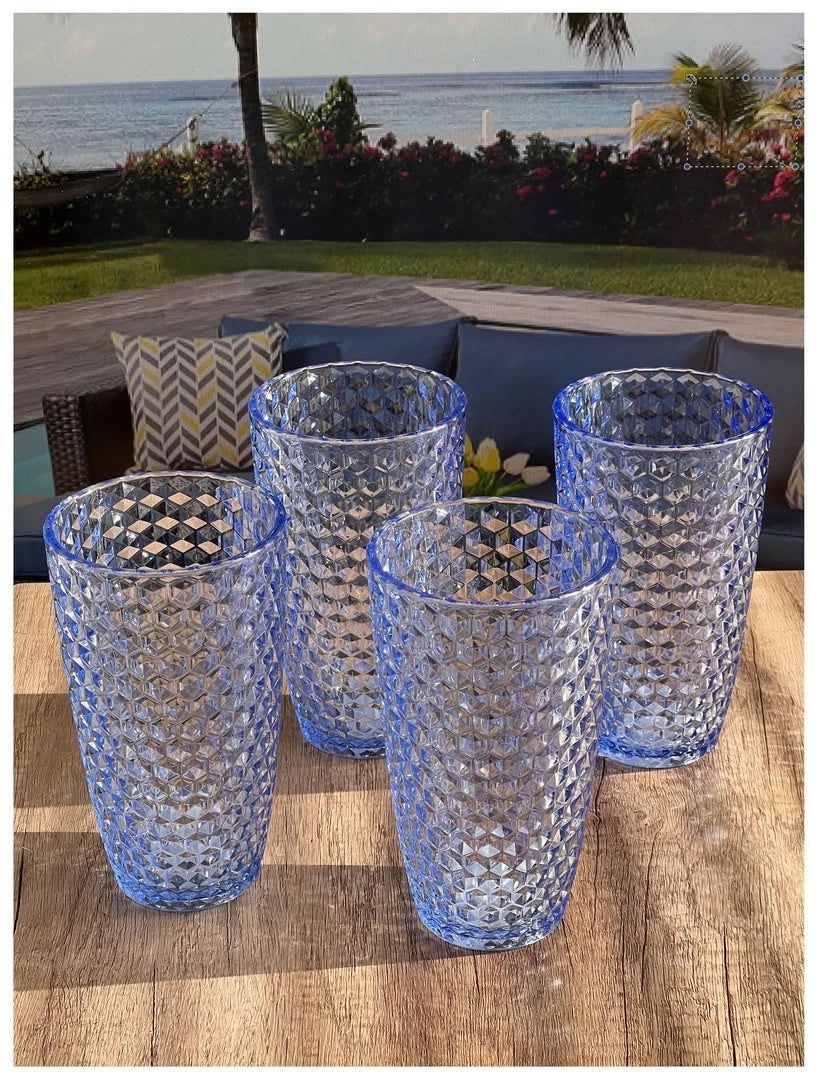 Diamond Cut Acrylic Glasses Drinking Set of 4 (19oz),Plastic Drinking Glasses,B- | eBay