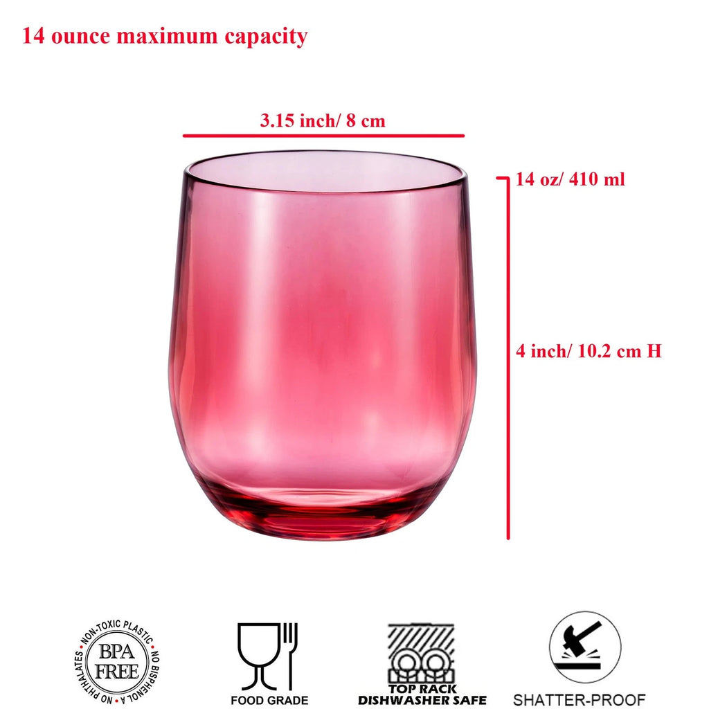 14-ounce Plastic Stemless Wine Glasses, All Purpose Arcylic Glasses, set of 6... | eBay