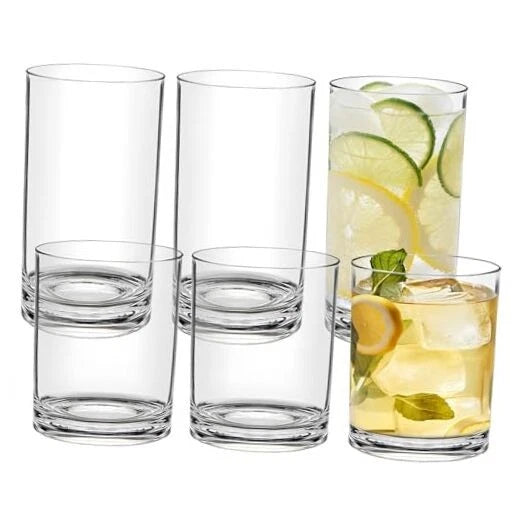 Acrylic Drinking Glasses Set of 6 - Clear Unbreakable Plastic 12oz&17oz 6pack | eBay
