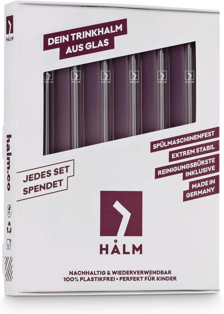 Set of 6 HALM Glass Drinking Straws - Short, Sturdy, Plastic-Free Cleaning Brush | eBay