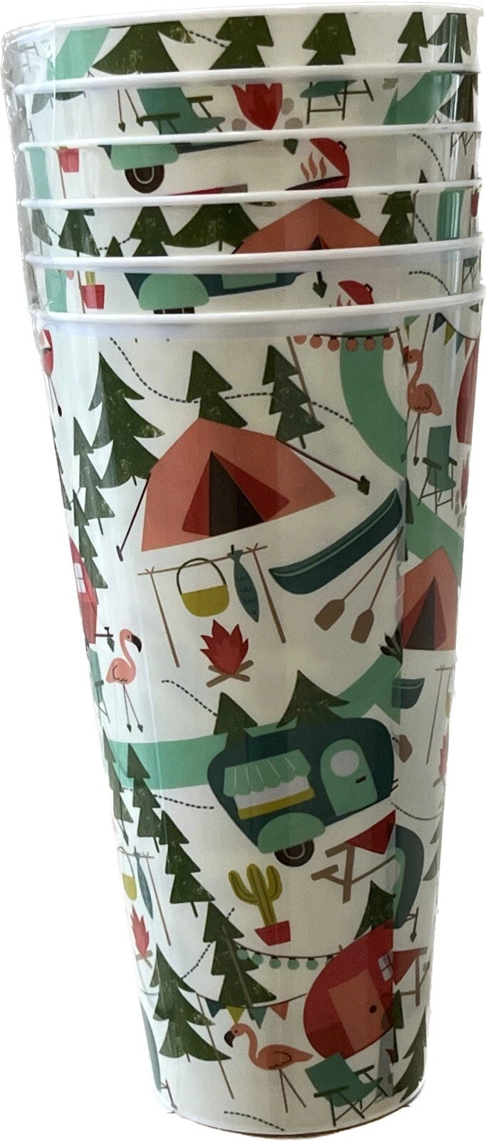 Set of 6 Flamingo Retro Camper Camping Plastic Tumblers 32 oz Drinking Cups | eBay