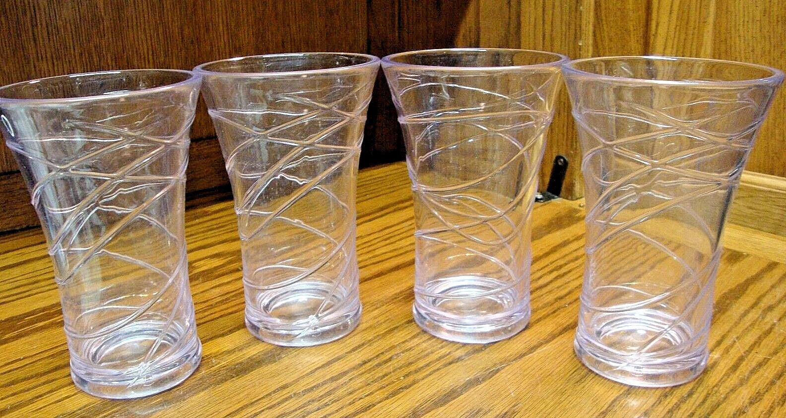 Set 4) Acrylic Tumblers Drink Glasses 12oz Clear w/Swirl Design iridescent 929 | eBay