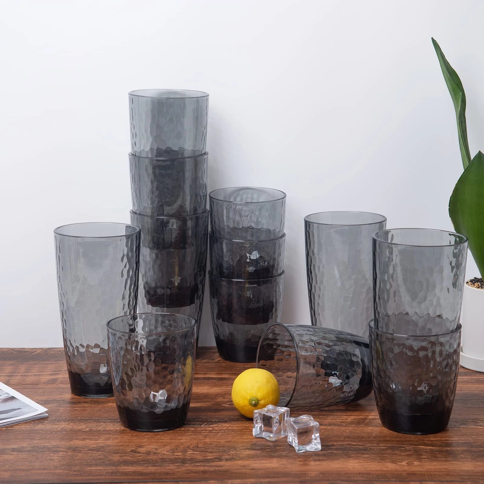 Hammered 26-ounce Plastic Tumbler Acrylic Glasses, set of 6 Smoke Grey | eBay