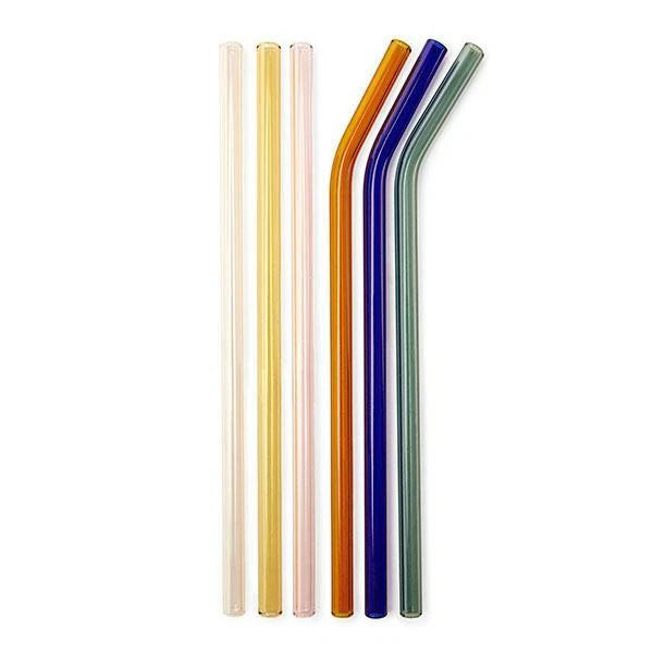 Kikkerland Reusable 8" Colored Glass Straws - Set of 6 with Cleaning Brush | eBay
