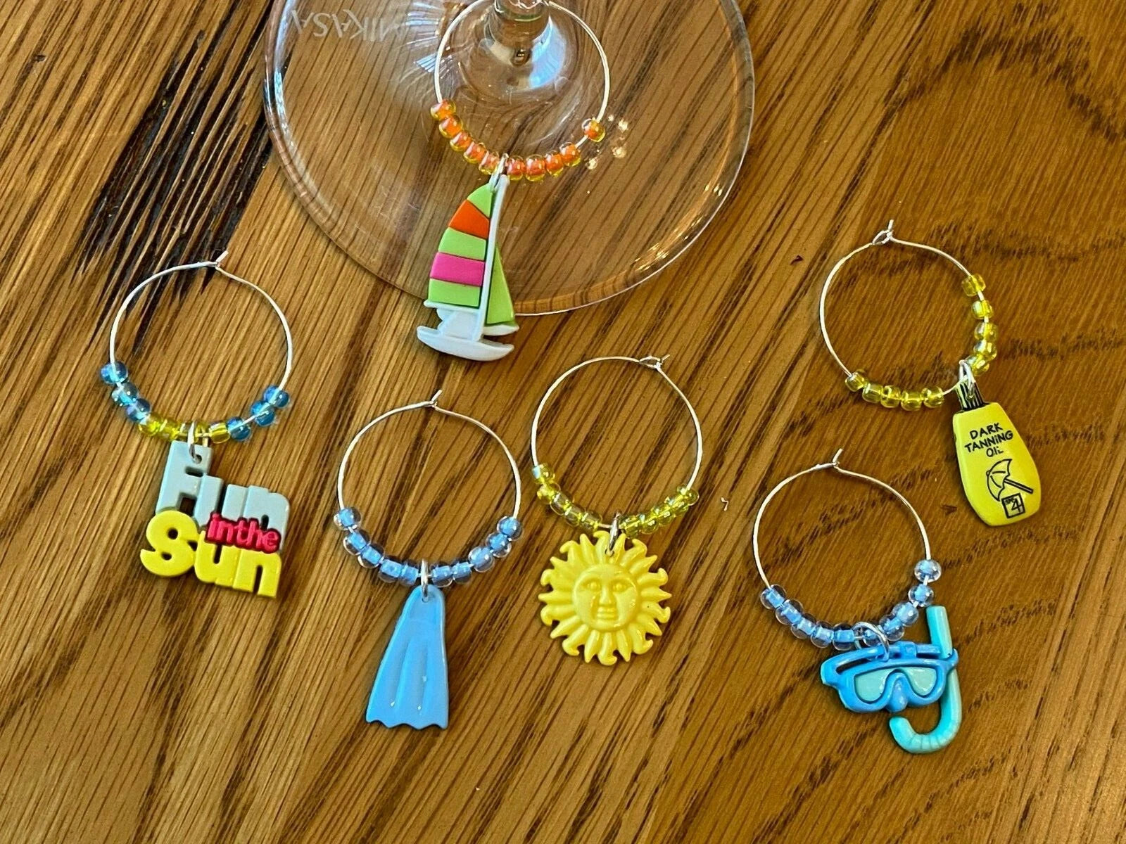 "BEACH /SUMMER FUN " SET OF 6 Wine Glass Charm drink markers | eBay