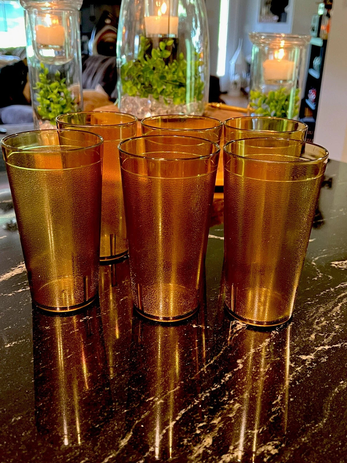 Set of 6 Durable Vintage Plastic Glasses Cup Restaurant Tumblers 16 oz Amber | eBay