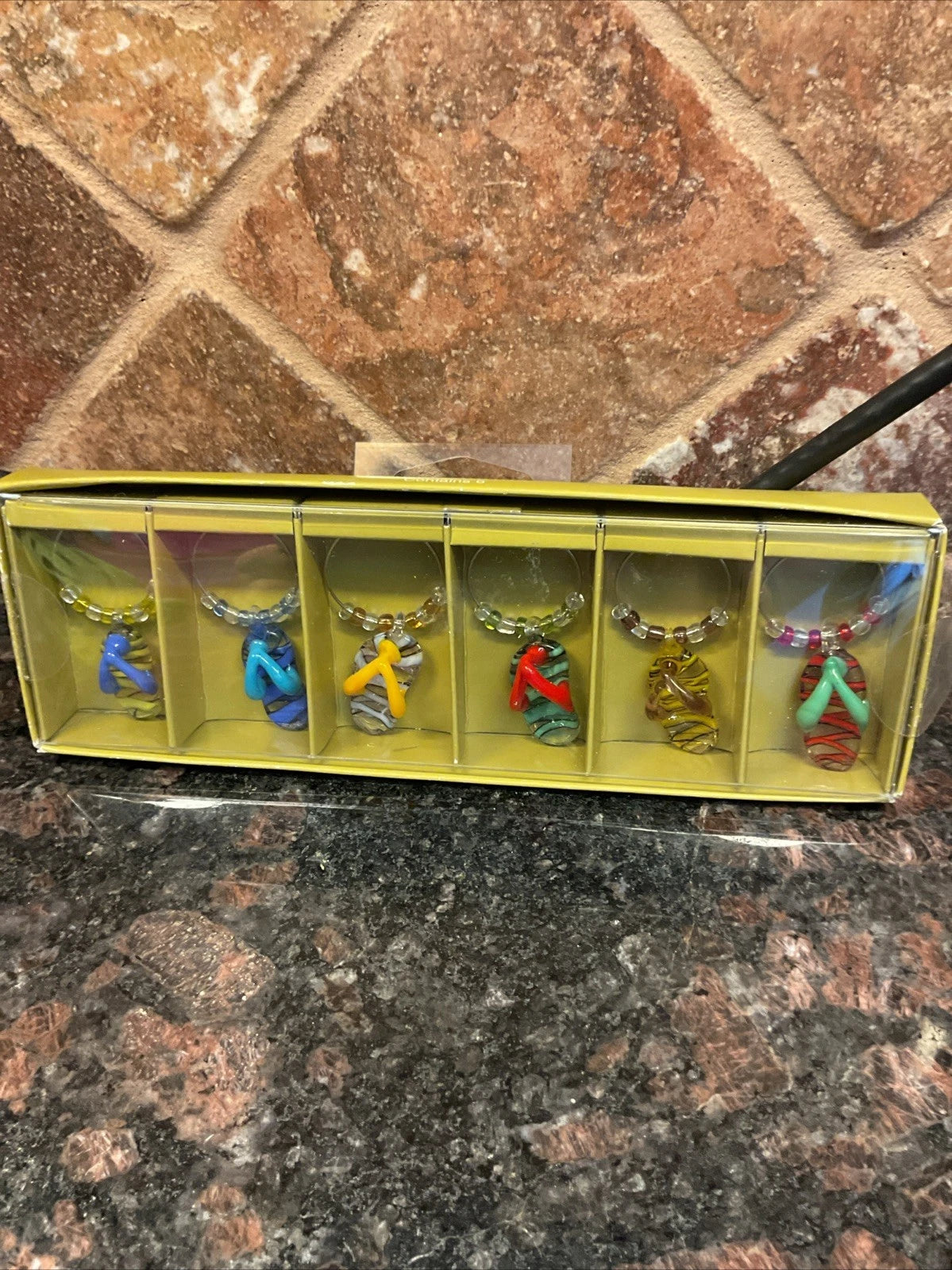 Pier 1 Imports Set of 6 Flip Flop Wine Glass Drink Charms Colorful Art Glass NOS | eBay
